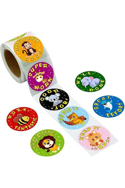erorex 50 Piece Animal Reward Stickers Roll Animal Cartoon For Kids Bright Colors Self Adhesive Tearable