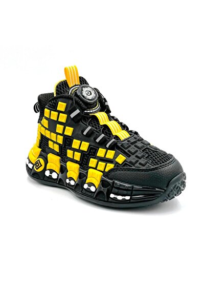 pepino 1974 Phlon Light Sole Automatic Lace-Up High Top Children's Sports Shoes Black Yellow