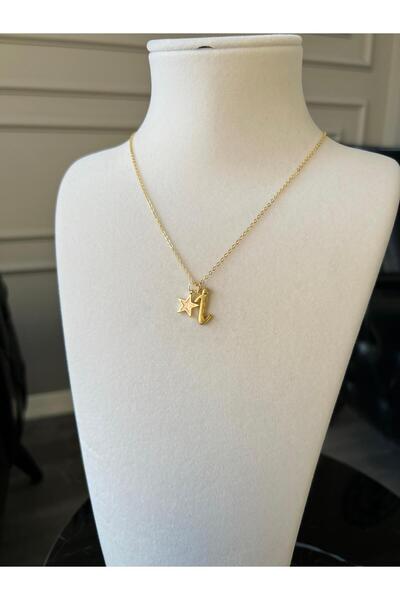 Store İ Harf Kolye Yıldız Charmlı Çelik Zincirli