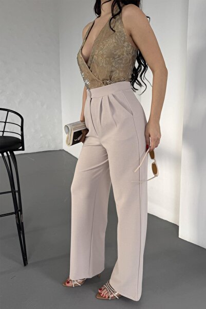 İstangül Butik Повні лайкрові еластичні штани з високою талією та складками