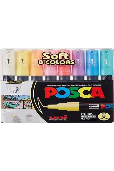 erorex قلم تحديد ناعم الألوان من مجموعة Uni Posca 1M، برأس رصاصي، مكون من 8 قطع، مقاس رأس 0.7 مم