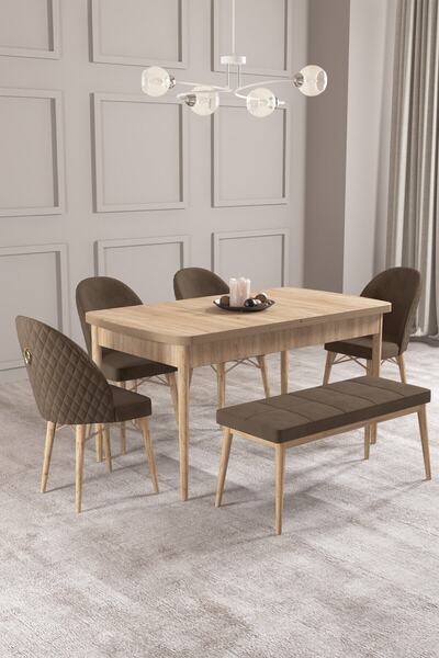 asaella mobilya Calvin Meşe Desen 80x132 Mdf Açılabilir Mutfak Masası Takımı ...