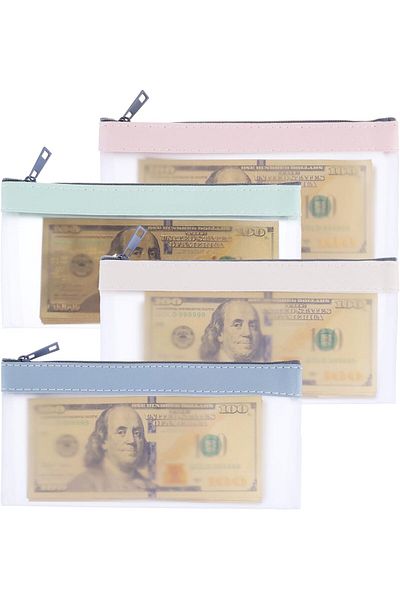 erorex 4 Pcs Money Bags With Zipper Clear Cash Envelopes Coin Purse Money Envelopes For Cash Saving For