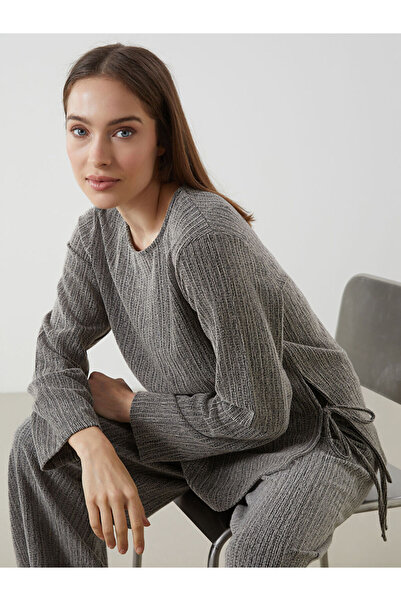 LC Waikiki LCW Comfort Antrasit Bisiklet Yaka Desenli Kadın Bluz
