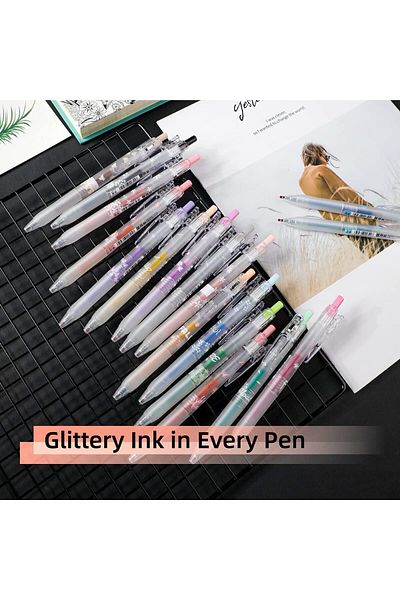 erorex Glitter Gel Pens 16 Assorted Color Retractable Sparkle Gel Pen Set 0.7Mm Fine Tip Colored