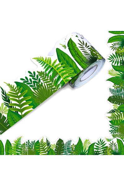 erorex 60 Feet Bulletin Board Borders Straight Rolled Border Trim With Tropical Leaves Patterns For School