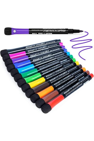 erorex Magnetic Dry Erase Markers 12 Colors White Board Markers Dry Erase Marker With Eraser Cap Low Odor