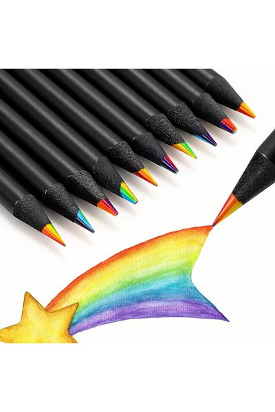 erorex Black Wooden Rainbow Colored Pencils 30 Pieces Rainbow Colored Pencils For Kids 7 Color In 1