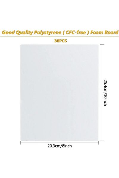 erorex 30 Pack Foam Boards 10In X8In Prefer 0.2In Thick Polystyrene Foam Sheet White Poster Boards For