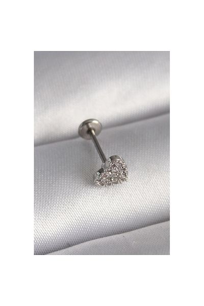 Skygo 316L Silver Heart Model Tragus Piercing with Zirconia - Tj-Pr1347