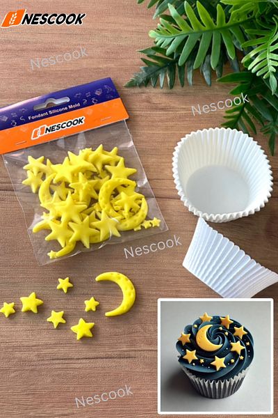nescook Edible Moon and Star Ornament for Ramadan + Pack of 12 Cupcake Capsules