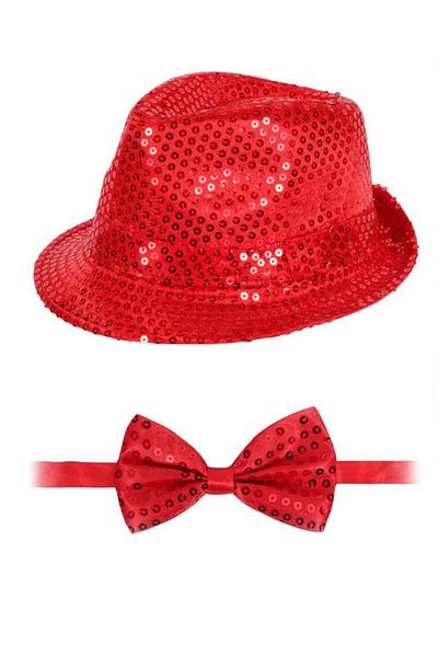 Hepta Collection Red Sequined Hat and Bow Tie S – Glitter Adult Costume S