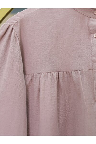 Modamorfo Oval Cut Stand Collar Blouse Skirt, Set - Powder