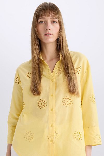 DeFacto Oversize Wide Fit Brode Long Sleeve Shirt B5419Ax25Sp