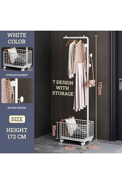 TrentonGCC Modern 7 Model Hook Stand with Basket– Stylish & Sturdy Coat Rack