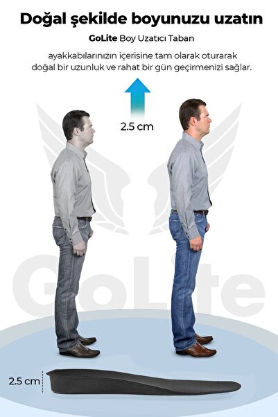 GoLite 2.5 Cm Boy Uzatıcı Tabanlık, Gizli Topuk Yükseltici Ayakkabı Tabanlığı - Mz15 Siyah