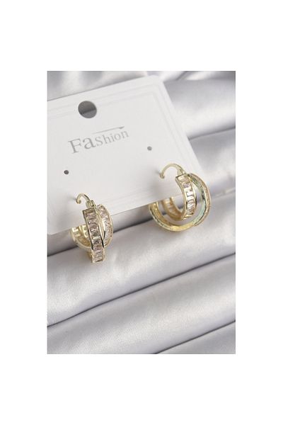 Skygo Brass Gold Color Zircon Stone Hoop Model Women's Earrings - Tj-Bkp10001