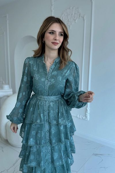 HELİS BUTİK Rochie brodata cu volan, menta