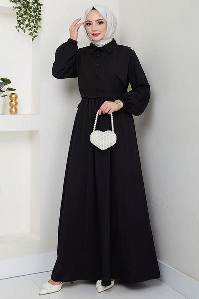 hafsamina Black Hm2702 Bolero Dress with Elastic Waist
