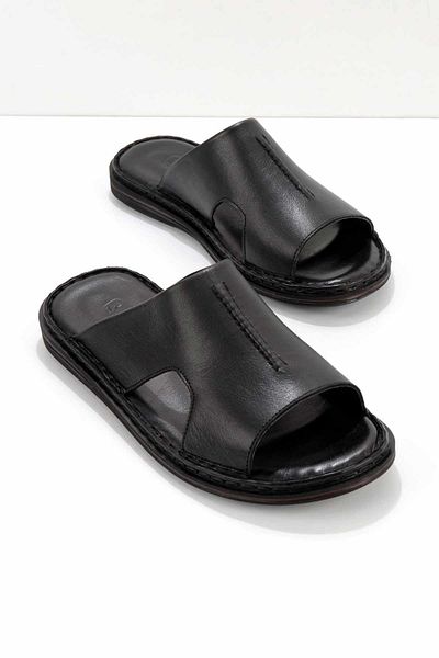 Bambi Black Leather Men's Slippers E04804050603
