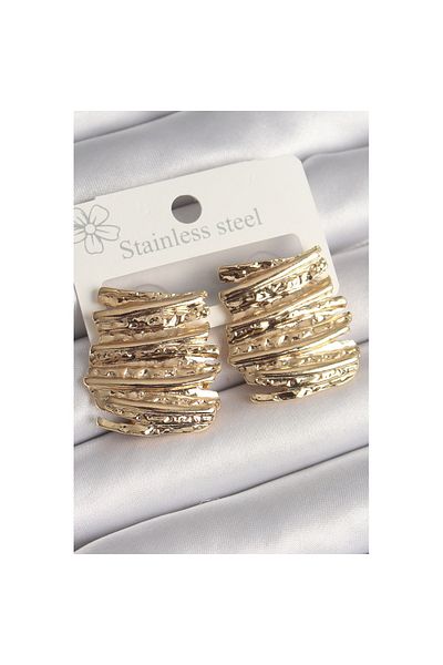 Skygo Brass Gold Color Embroidered Square Plate Model Women's Earrings - Tj-Bkp10253