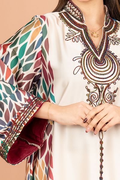 IKKXA Mandarin Collar Embroidered Jalabiya