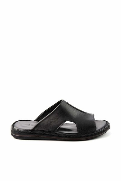 Bambi Black Leather Men's Slippers E04804050603