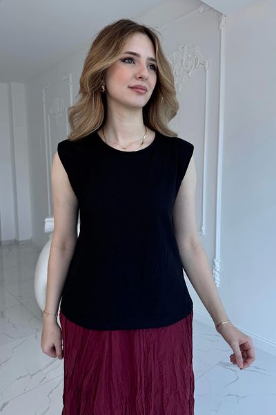 HELİS BUTİK Black Tshirt with Padded Shoulders