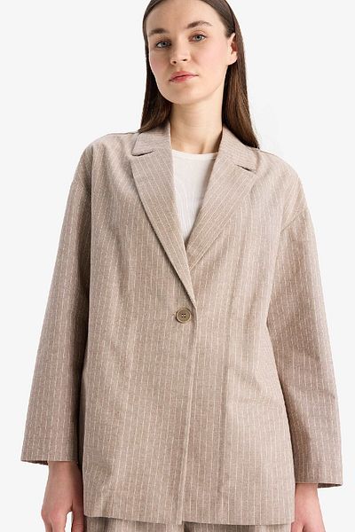 DeFacto Relax Fit Jacke Kragen Linie gemustert Leinen Blazer Jacke E4561AX25SP