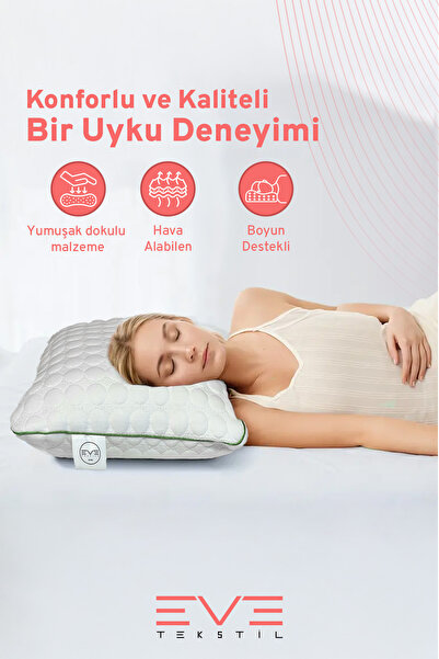 Eve Tekstil Kolajen Kumaş Boyun Destekli Visco Parçacıklı Fermuarlı Kılıflı Antialerjik Ortopedik Visco Yastık