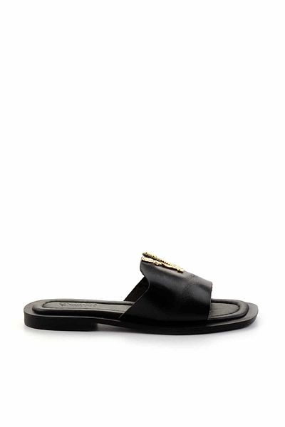 Bambi Black Leather Women's Slippers K 04826052903