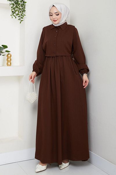 hafsamina Brown Bolero Elastic Dress Hm2702
