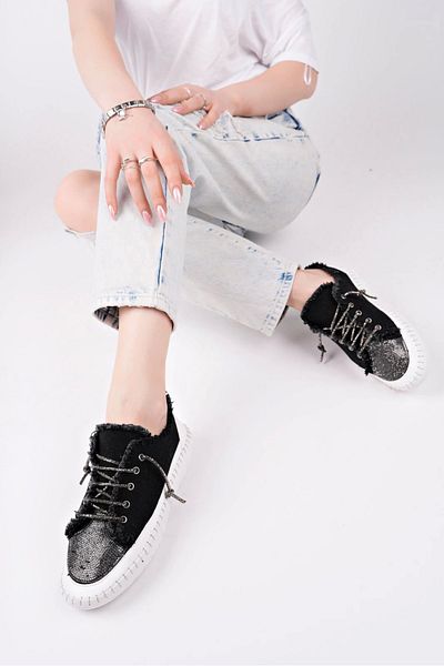 KAZAX Enber Black Denim Lace-Up Sneakers