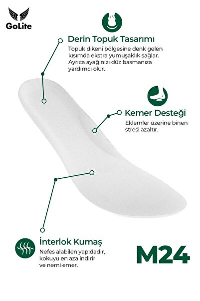 GoLite Ortopedik Tabanlık Extra Konfor Ayakkabı Tabanlığı, Memory Foam Hafızalı Ayakkabı Tabanı - M24 Beyaz