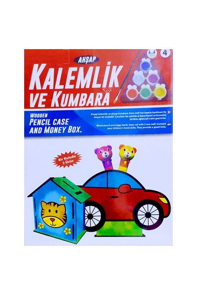 Kuzey Vip Quality Maket Wooden Pen Holder Wooden Piggy Bank Set 6 Acrylic Paint Set Wooden Cartridge Pen Holder