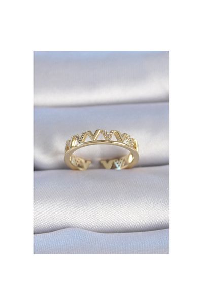 Skygo Gold Brass Zircon Stone "V" Model Women's Ring - Tj-Byk3300