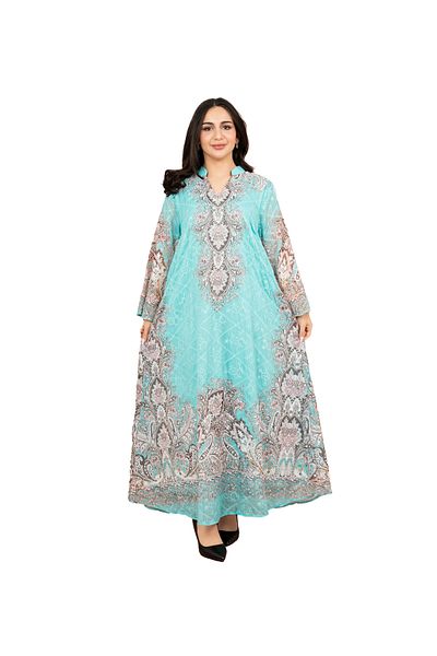 IKKXA Floral Pattern Printed Embroidered Jalabiya