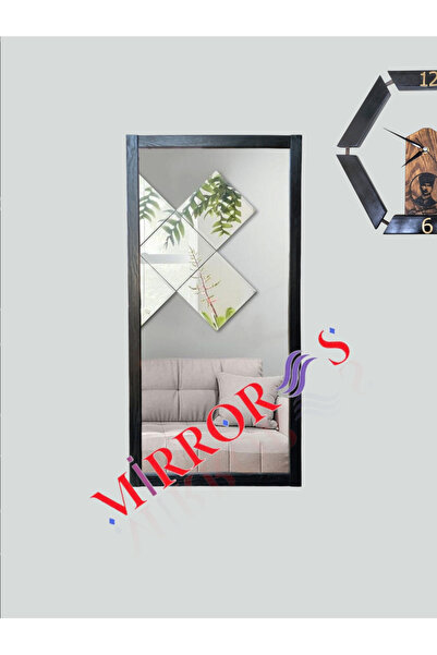 MİRRORSS Ahşap çerçeve siyah ayna duvar hol boy ayna 100x50 cm