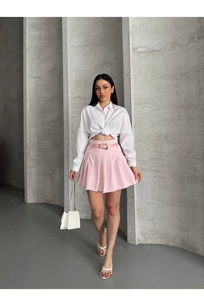 İLKCET MODA Γυναικεία Μίνι Φούστα με Πλισέ Ζώνη και Φόδρα Εσωτερικά