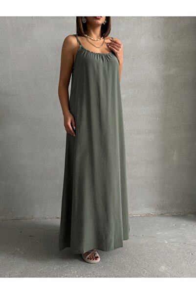 BEJNA Women's Khaki Comfortable/Wide Fit Straight Maxi Modal Dress