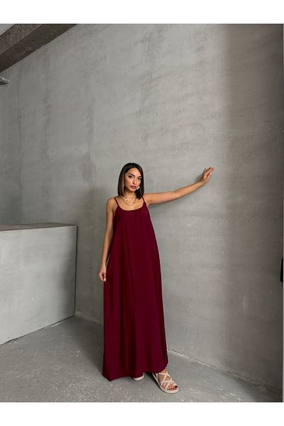 BEJNA Rochie de damă bordeaux confortabilă/lată, dreptă, maxi modal