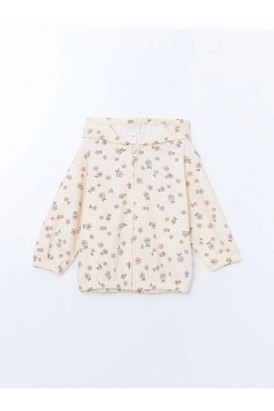 LC Waikiki Lcw Kids Ecru Hooded Baby Girl Zip-Up Sweatshirt