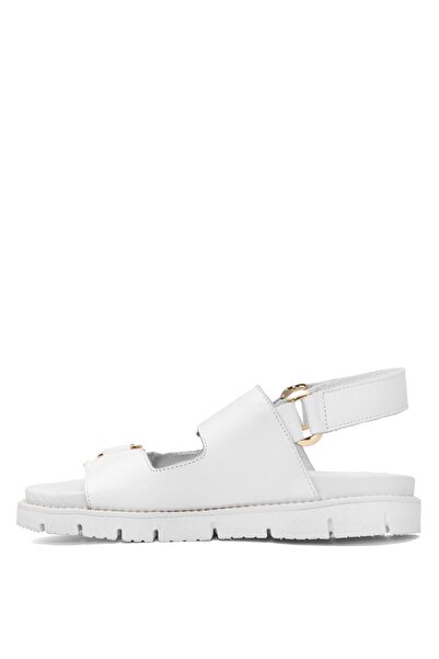 Venüs Women's White Genuine Leather Flat Sandals 25440013 Y