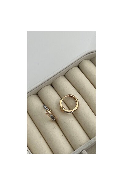 ParlaTakıAksesuar Vip Çelik Yıldız Figür Taşlı Halka Küpe Gold Rose Renk