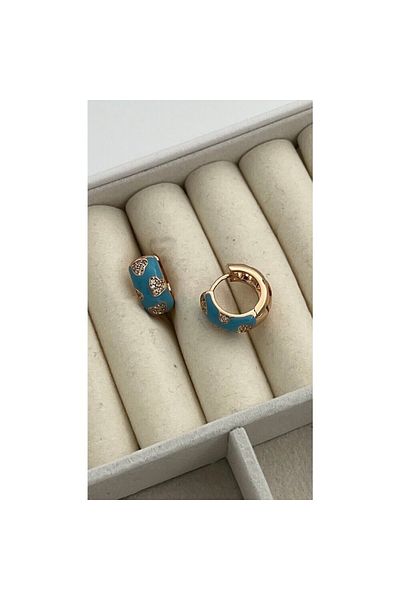 ParlaTakıAksesuar Vip Steel Heart Figured Enameled Tiny Hoop Earrings