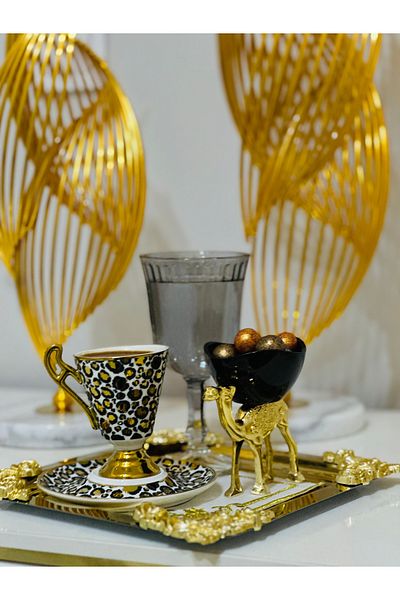 USD HOME 6-Piece Gold Camel Rainbow Colored Coffee Side Turkish Delight Sugar Bowl