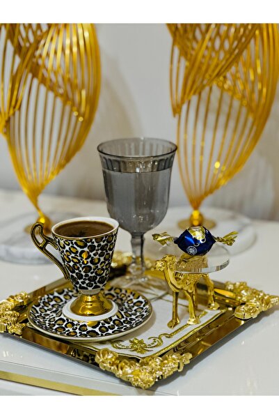 USD HOME 6lı gold develi makaron luk şekerlik düz cam kahve yanı lokumluk