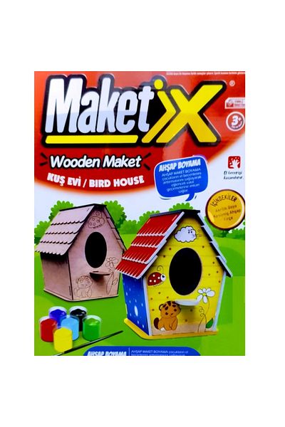Kuzey   Paintable Wooden Birdhouse Letter 6 Colors Acrylic Paint Educational Toy