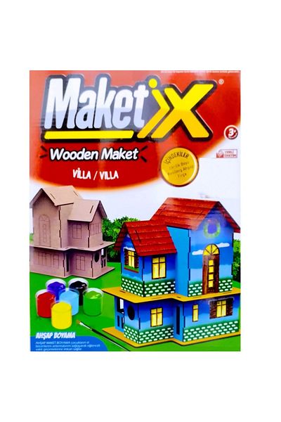 Kuzey Acrylic Paint Educational Toy - 6 Colors Vip and Wooden Villa Set