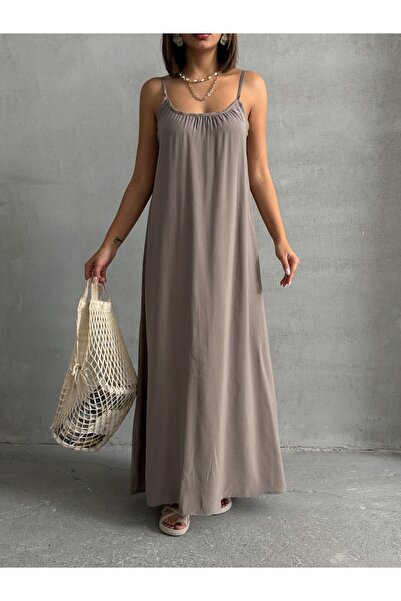 BEJNA Women's Mink Comfortable/Wide Fit Straight Maxi Modal Dress